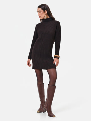 Robe courte côtelée marron foncé