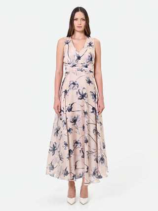Long Blue Floral Print Dress