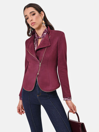 Burgundy Asymmetrical Zip Jacket