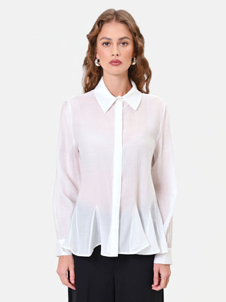 Camicia in viscosa bianco panna con fondo a baschina