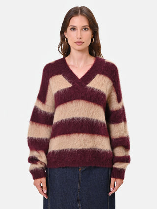 Striped Taupe Beige Mohair-Effect Sweater