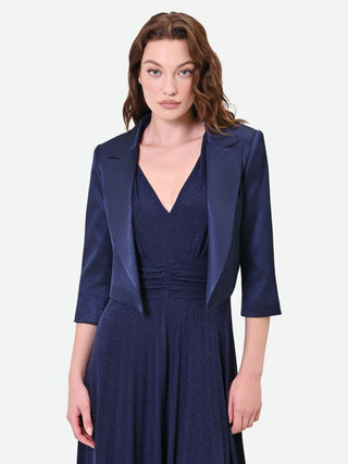 Navy Blue Bolero Jacket with Satin Lapels
