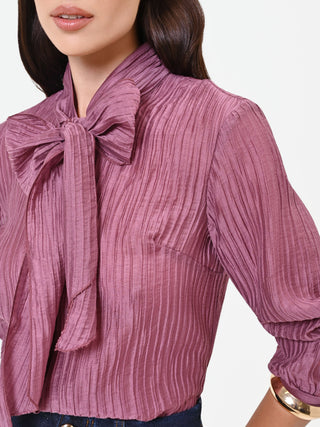 Plissee-Bluse in Altrosa mit Schleife