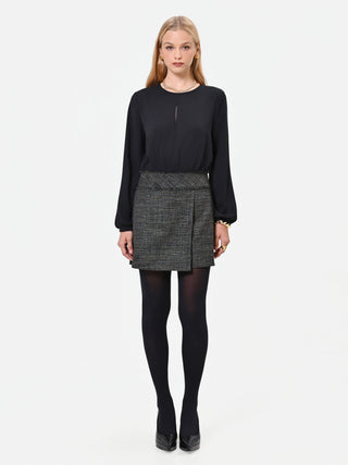 Military Green Mixed-Media Playsuit with Textured Woven Skirt