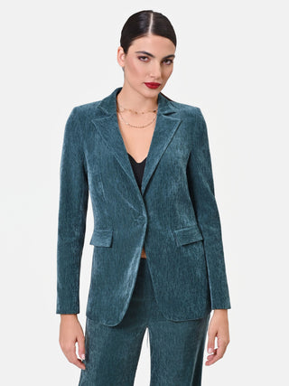 Teal Ribbed Single-Breasted Jacket