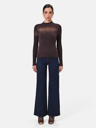 Brown Viscose Sweater with Openwork Insert