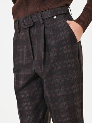 Pantalone in misto viscosa marrone a quadri