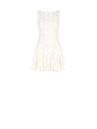 White Mini Dress with 3D Floral Appliqués