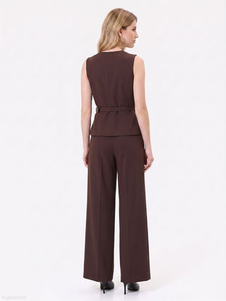 Brown cady jumpsuit with vest effect and belt
