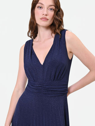 Robe longue bleu marine avec drapé à la taille