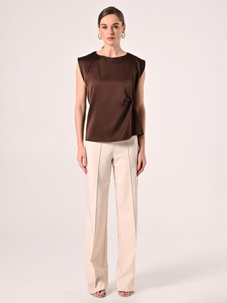 Sleeveless Top in Chocolate Satin