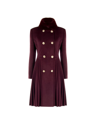 Manteau croisé bordeaux à base plissée
