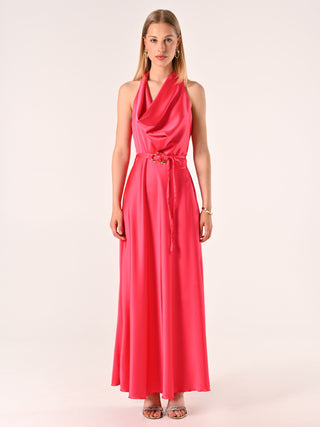 Long Dress in Fuchsia Satin