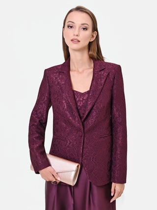 Lace-Effect Single-Breasted Burgundy Jacket