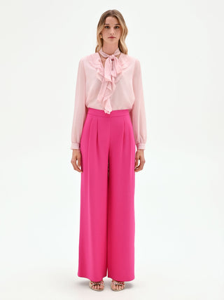 Pantalón palazzo fucsia de talle alto en poliviscosa