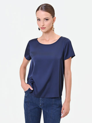 Navy Blue Fluid Satin Blouse
