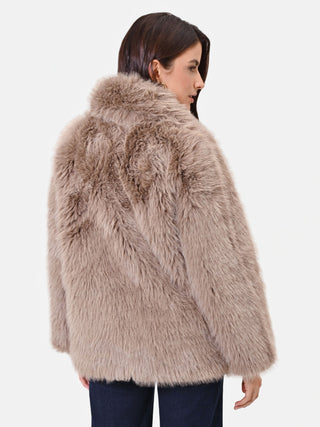 Taupe beige faux fur coat