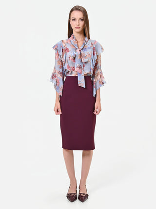 Burgundy Red Technical Fabric Midi Skirt