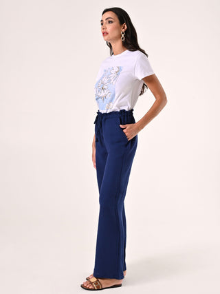 Pantaloni Ampi in Cotone Blu