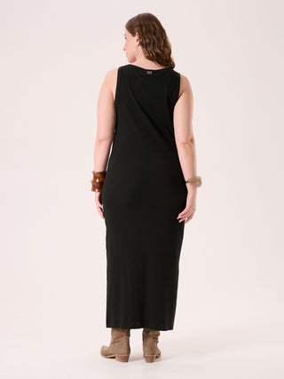 Abito Curvy in Cotone a Costine Nero
