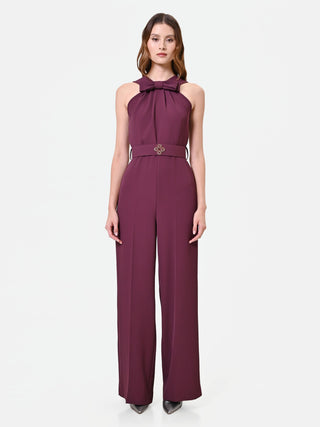 Burgundy Jumpsuit with Oversized Bow