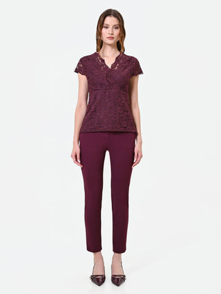 Burgundy Lace Crossover V-Neck Top