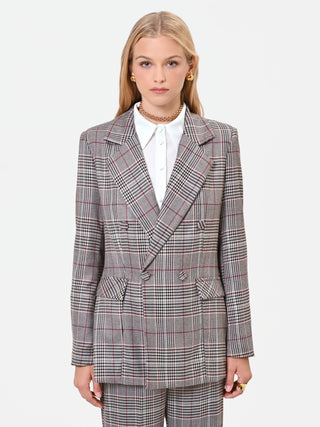 Taupe Beige Prince of Wales Check Polyviscose Double-Breasted Jacket