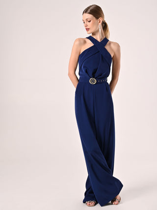 Navy Jumpsuit with Halterneck