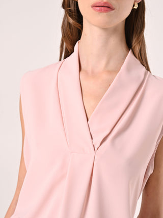 Pink Blouse with Fold-Over Neck