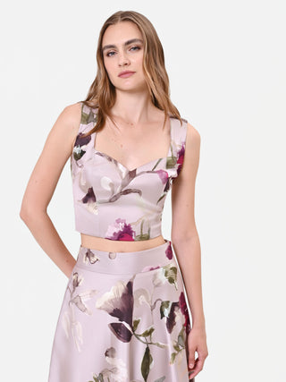 Floral-Print Taupe Bustier Top