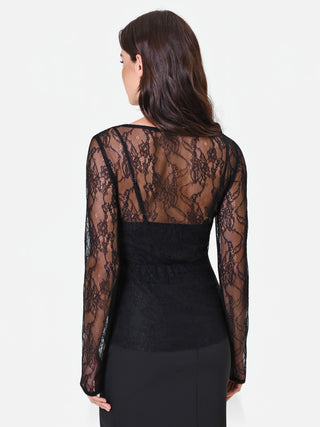 Schwarze Spitzenbluse mit herzförmigem Futter