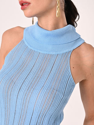 Light Blue Openwork Knit Top