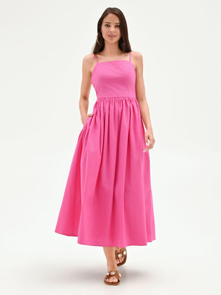 Fuchsia Midi Dress with Full Skirt