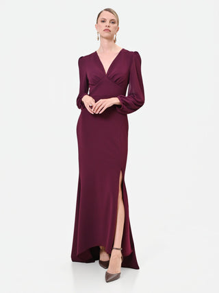 Abito lungo asimmetrico bordeaux rosso