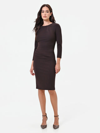 Robe fourreau drapée brun foncé