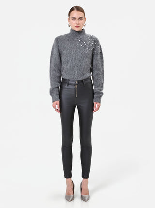 Leggings neri in similpelle con zip frontale