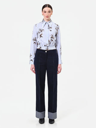 Camicia cropped a righe e fiori
