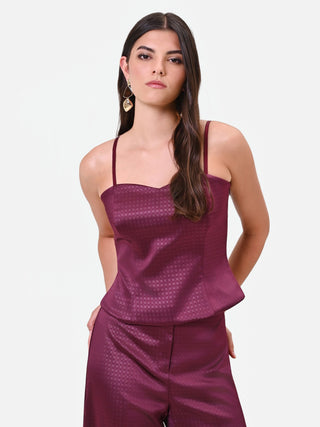 Bordeauxrotes Bustier-Top aus Satin