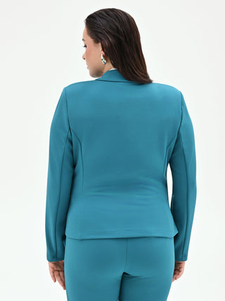 Curvy Teal Double-Breasted Scuba Crepe Blazer
