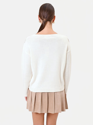 Cream White Diamond-Patterned Wool Sweater