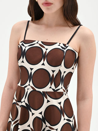 Robe midi chocolat à imprimé géométrique