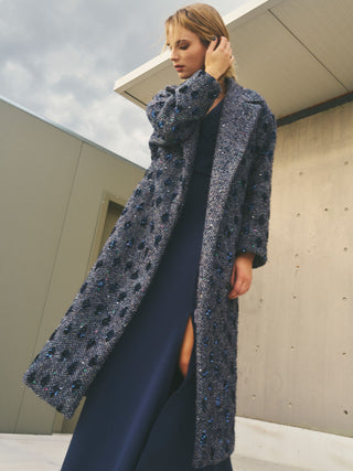 Cappotto a vestaglia blu navy misto lana Giorgia Palmas X Rinascimento