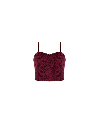 Top bustier in pizzo bordeaux rosso