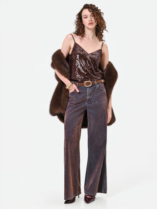 Brown Wide-Leg Jeans with Contrast Side Stripe