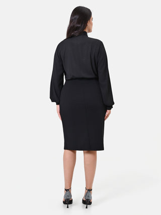 Abito Curvy  tubino nero con strass e fiocco