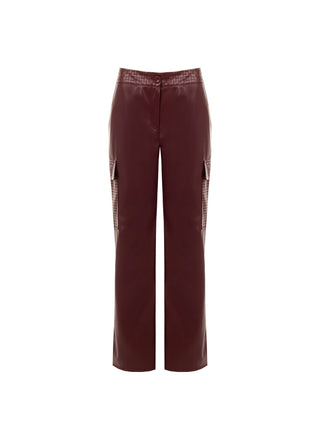 Pantalone cargo bordeaux rosso in similpelle