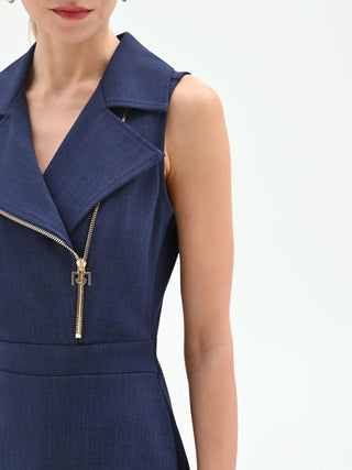 Sleeveless dress in denim-effect Punto Milano Rinascimento Sleeveless dress in denim-effect Punto Milano Rinascimento