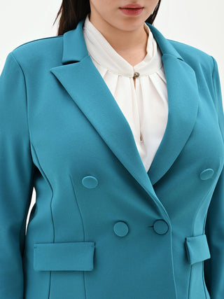 Curvy Teal Double-Breasted Scuba Crepe Blazer