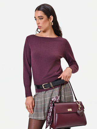 Burgundy Viscose Boat Neck Sweater