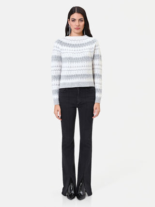 Maglia bianco panna con lavorazione jacquard nordica